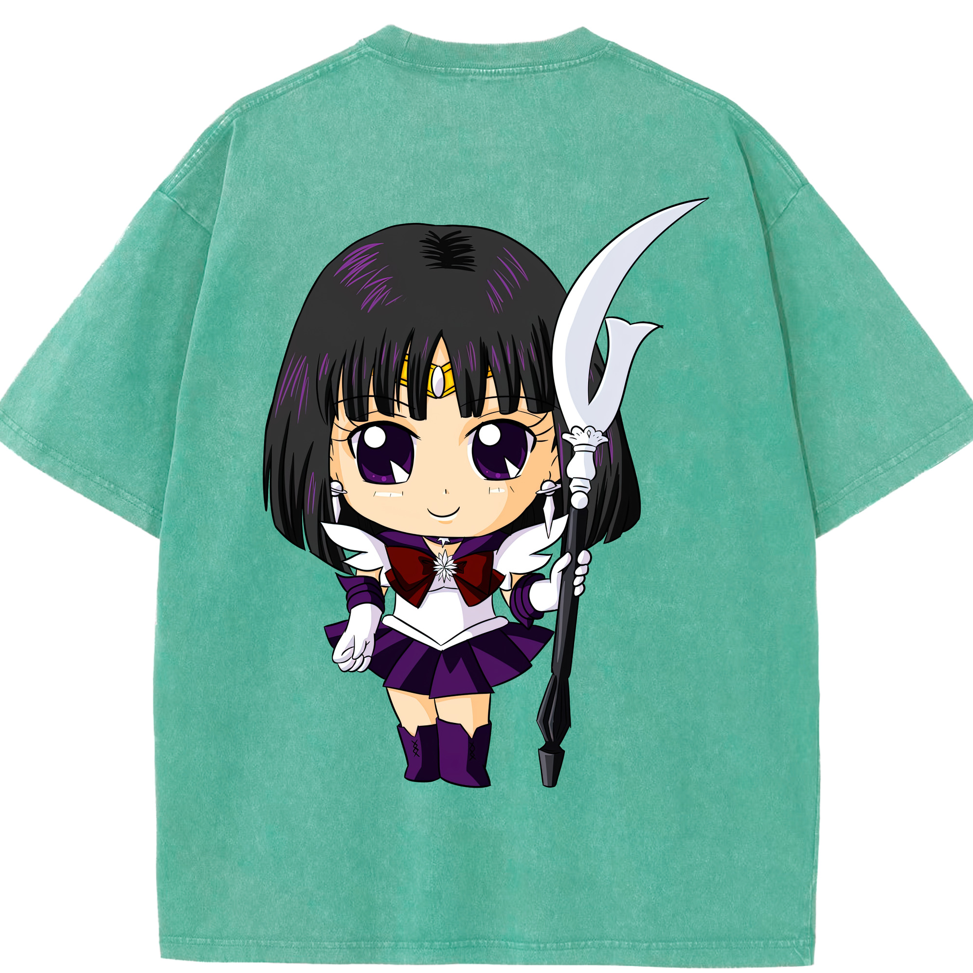 （画像用） 美少女戦士セーラームーン 土萠ほたる Sailor Moon Tomoe Hotaru （セーラーサターン；Sailor Saturn） 綿100% ヴィンテージ風 半袖Tシャツ（背面プリント）